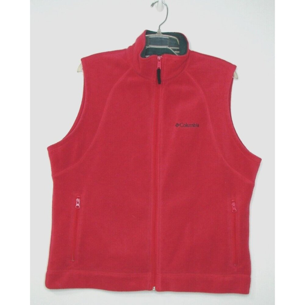 Columbia Bright Pink Fleece Vest Full Zip Jacket Womens Size XL Zip Pockets Warm